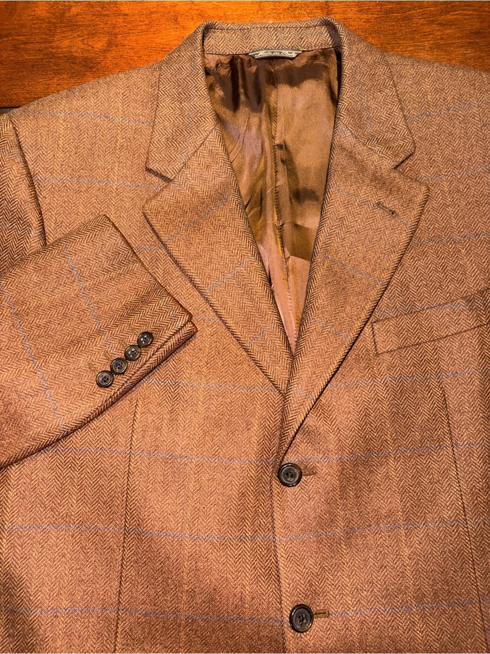 Corneliani Collection Mantova Brown Herringbone Wool Silk Cashmere Blazer 42L